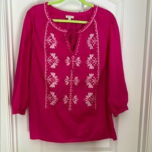 Talbots 100% Pink Embroidered 3/4 Sleeve Blouse